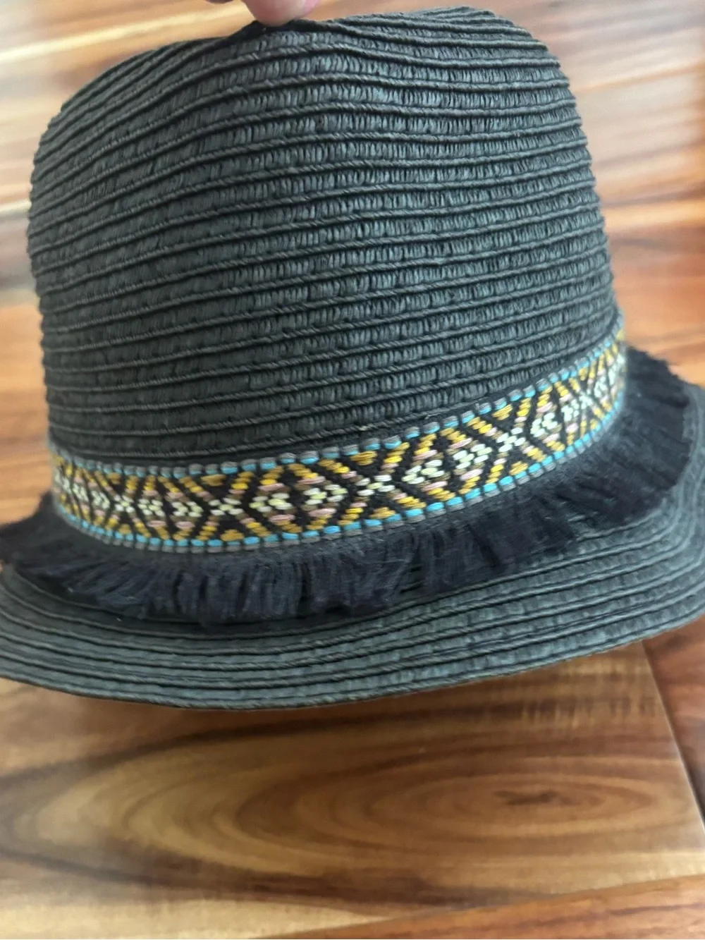 Roxy Black Straw Hat with Colorful Woven Band